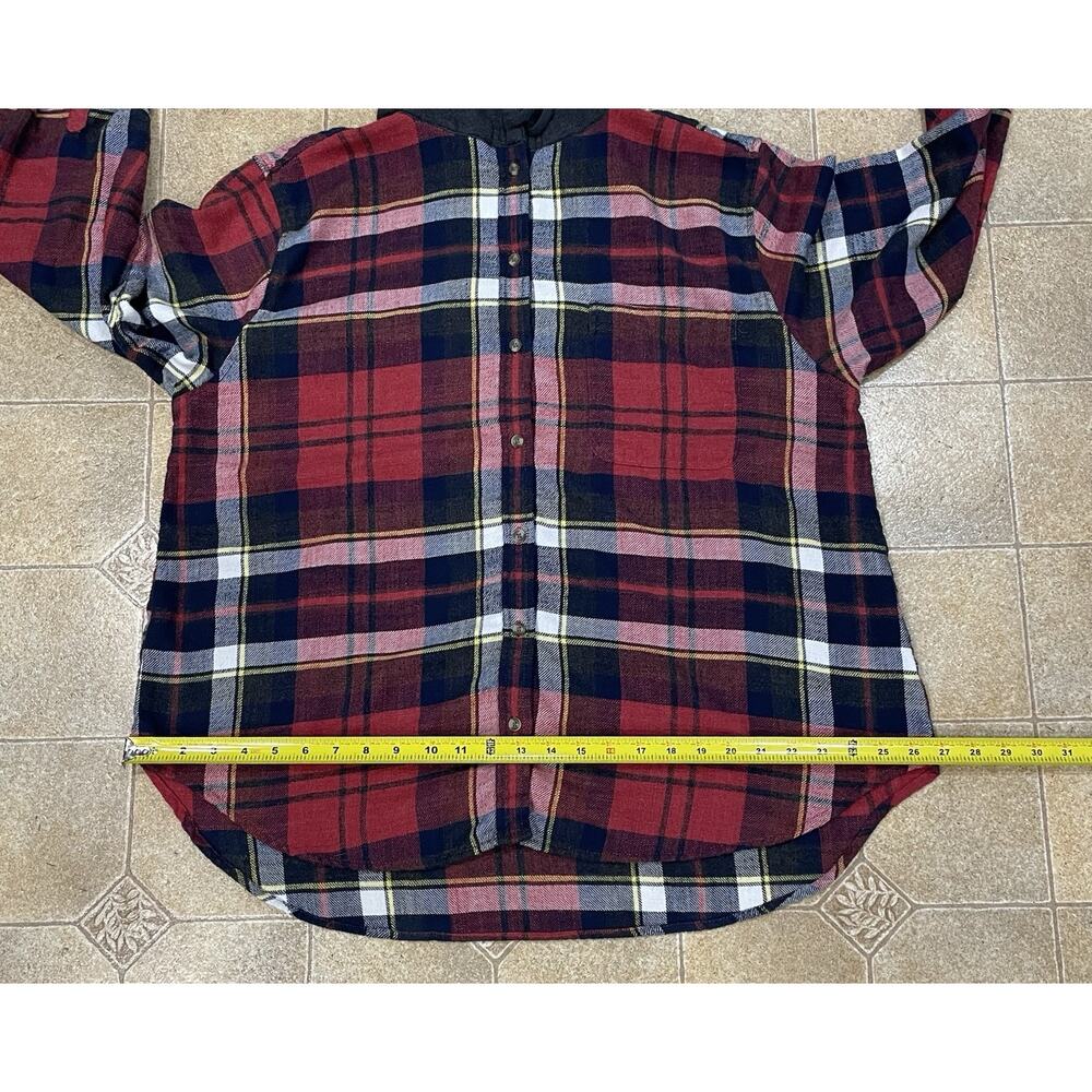 AMERICAN EAGLE Women's Red/Black Plaid Hoodie Button Down Flannel Top Sz Medium - Picture 4 of 10